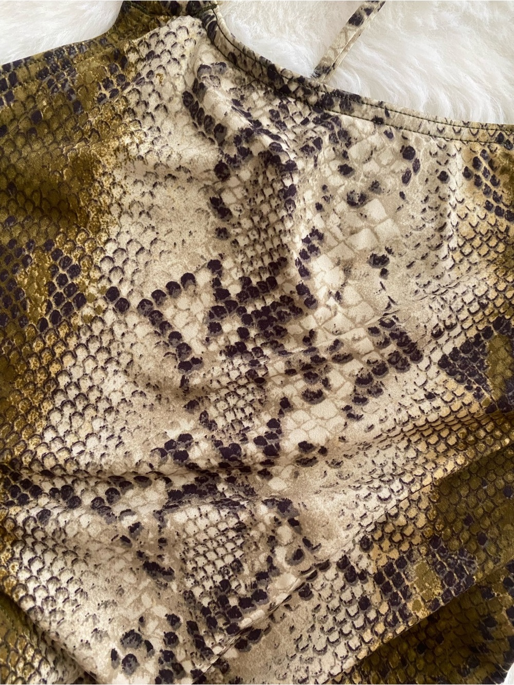 Olive Snake-Print Cutout One-Piece Swimsuit with Gold Rings and - Picture 4 of 5
